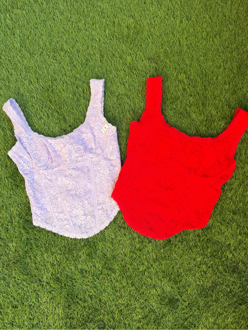 PINK Victoria's Secret Lace Crop Tank - Red & Light Lavender